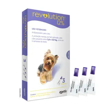 Antipulgas Revolution 12- para Caes de 2,6kg a 5kg 3 pipetas